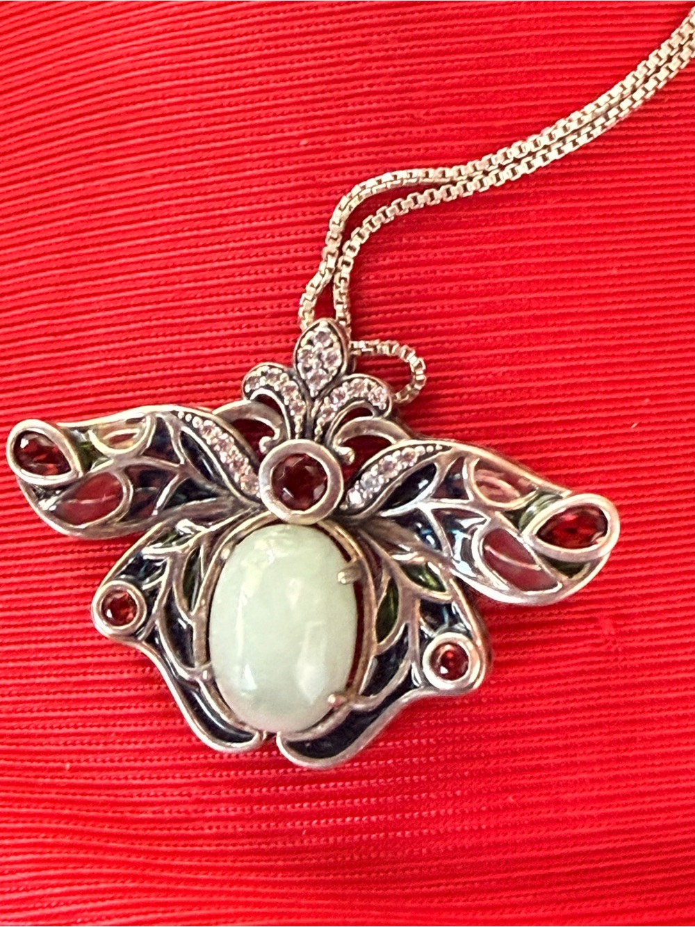 Sterling Silver Jade Multicolor Gemstone Pendant Necklace